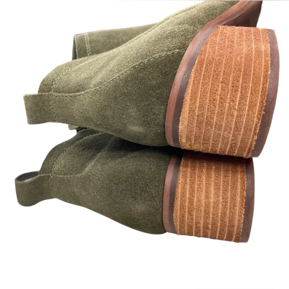 KORKS Olive Green Suede Ankle Booties Size 7 Small Flaws Cowgirl Cottagecore